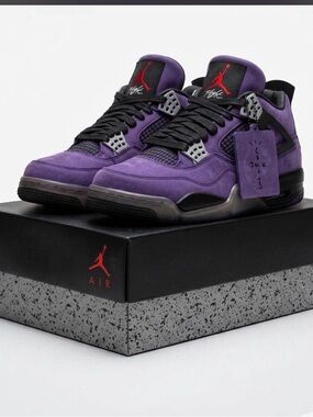 Jordan 4 Retro Men's Purple Suede Sneakers with Black Accents